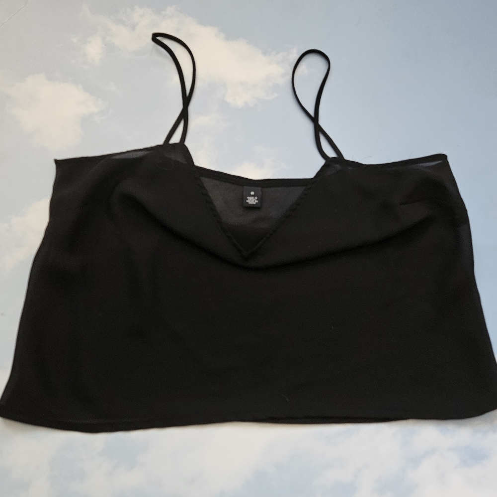 Black Spaghetti Strap Chiffon Top Basic Black Cam… - image 6
